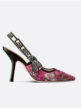 Dior Pink and Black Embroidered Slingback Pump